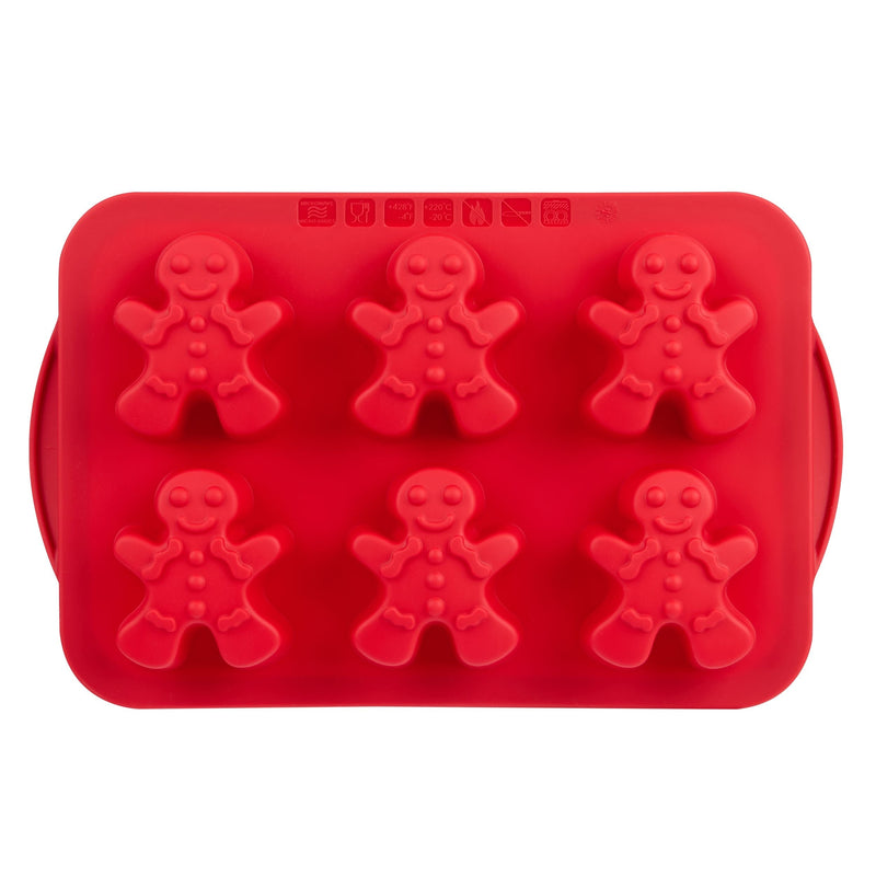 Dishwasher Safe Red Silicone Gingerbread Pan, 6-pk D3008