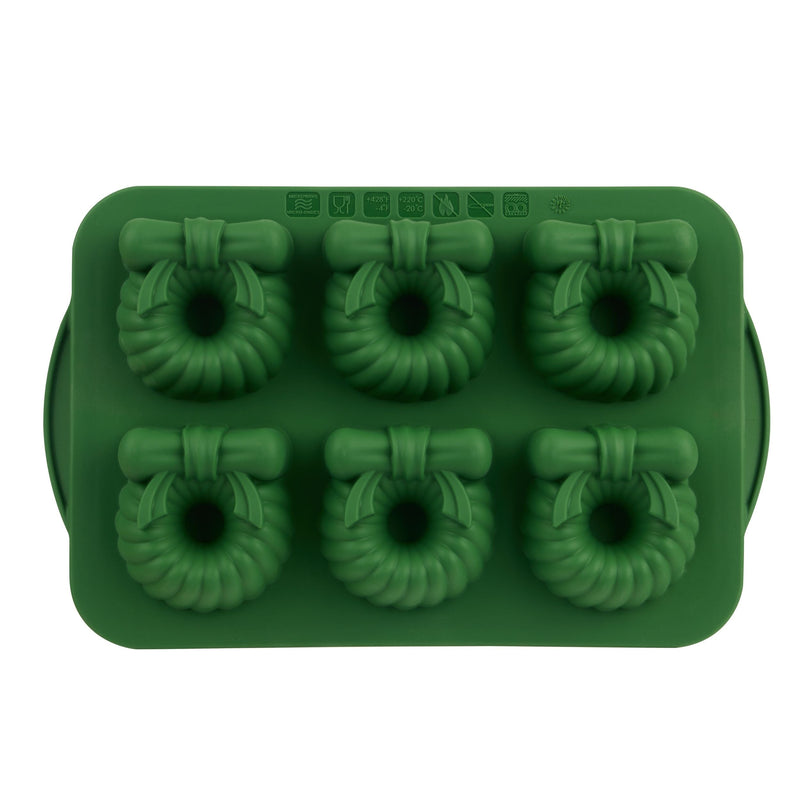 Green Steel/Silicone Wreath Cake Pan, 6-pk I5045