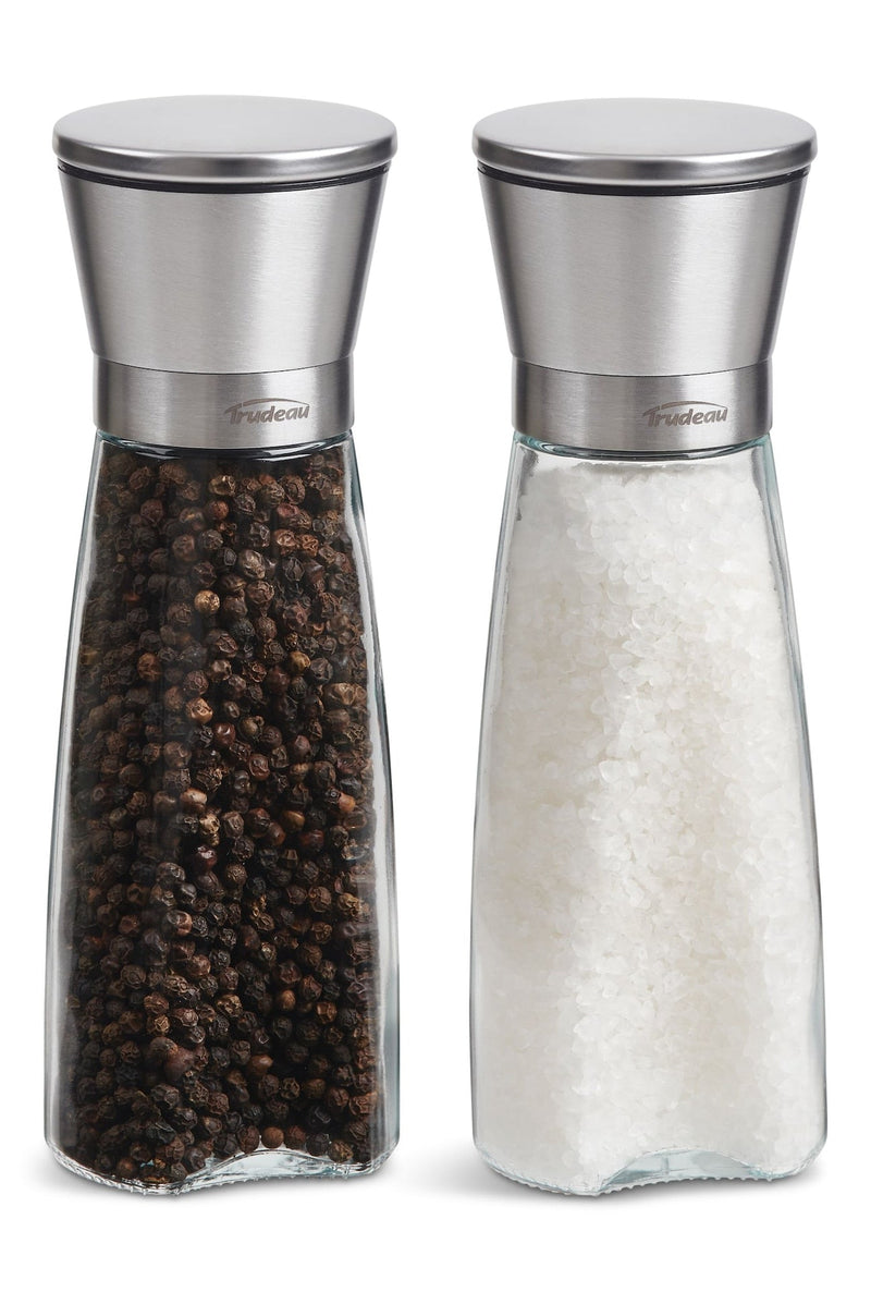 Stainless Steel/Glass Salt & Pepper Grinder Mill Set, Pre-Filled, 8-in, 2-pc U2778