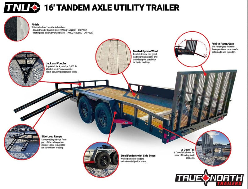 83-in x 16-ft Tandem Axle Utility Trailer, Black V9271