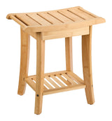 2-Tier Bamboo Wood Bathroom Stool with Shelf