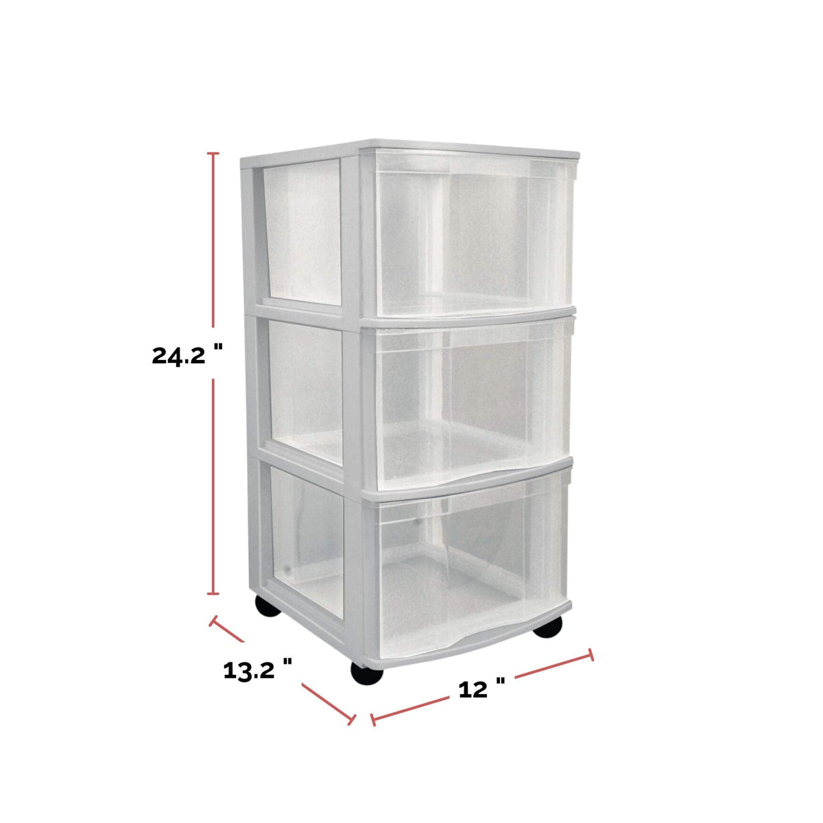 Clear Grey Frame 3-Drawer Storage Tower/Cart with Wheels, 26-in
