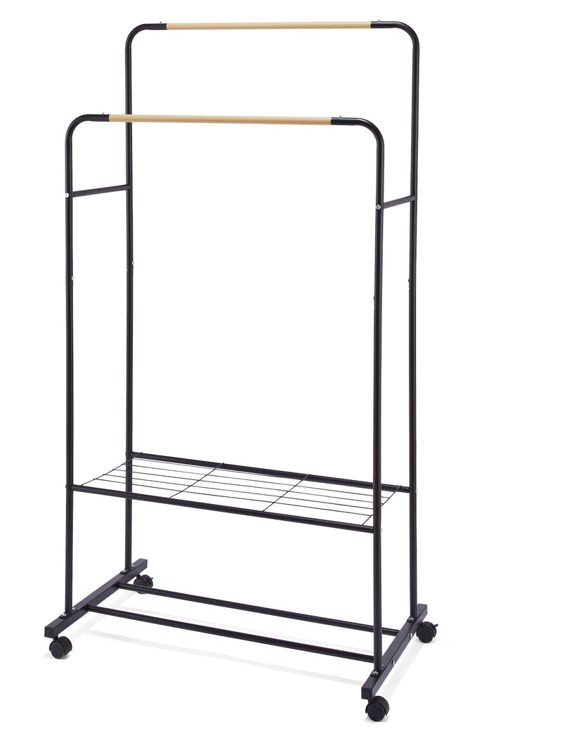 Double Hanging Rail Garment Rack with Rolling Castors W3823