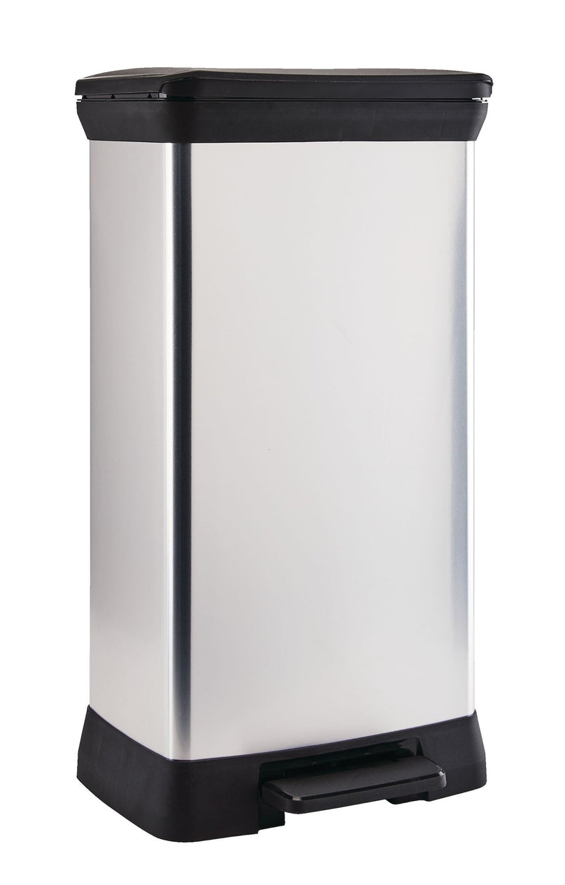 Slim Silver Plastic Rectangular Step Garbage Can, 50-L D7577