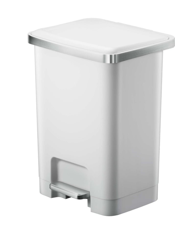 Wide Resin Rectangular Step Refuse Can, White, 25-L B8617