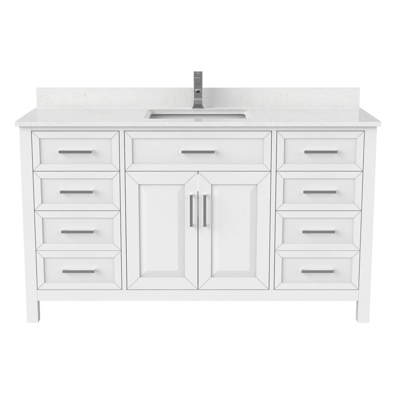 Terrence Undermount Single Sink Stone Top Bathroom Vanity with Drawer & Cabinet Organizer, White, 60-in G6023