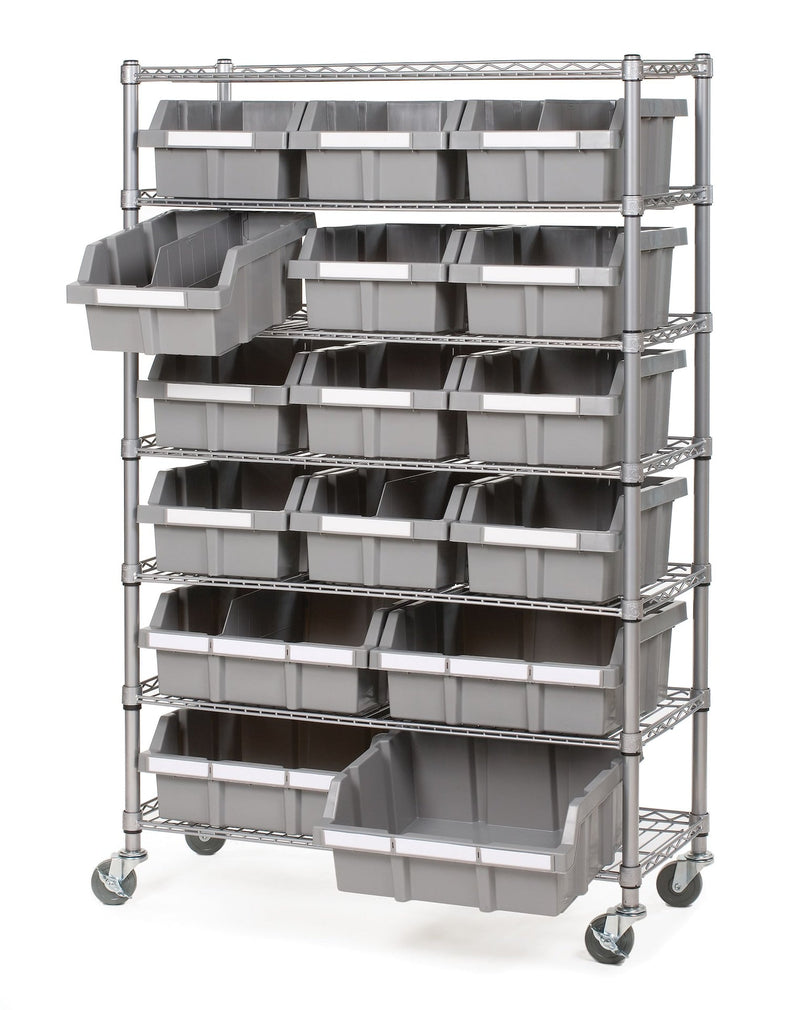 7-Tier NSF 16-Bin Rack Shelving, 36-in x 14-in x 56-in E9305