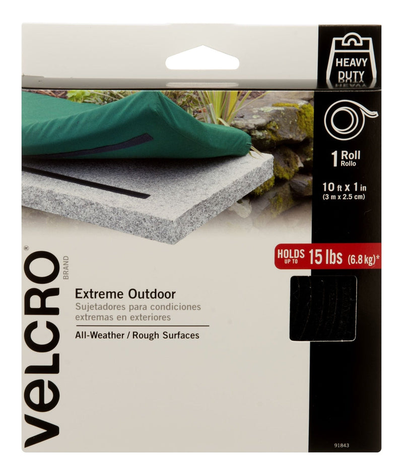 Hook-and-loop Industrial Strength Extreme Heavy Duty Tape, Black, 15-lbs, 10-ft x 1-in, 1-pk N9259