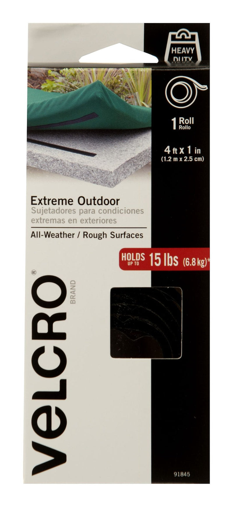 Hook-and-loop Industrial Strength Extreme Heavy Duty Tape, Black, 15-lbs, 4-ft x 1-in, 1-pk S2209