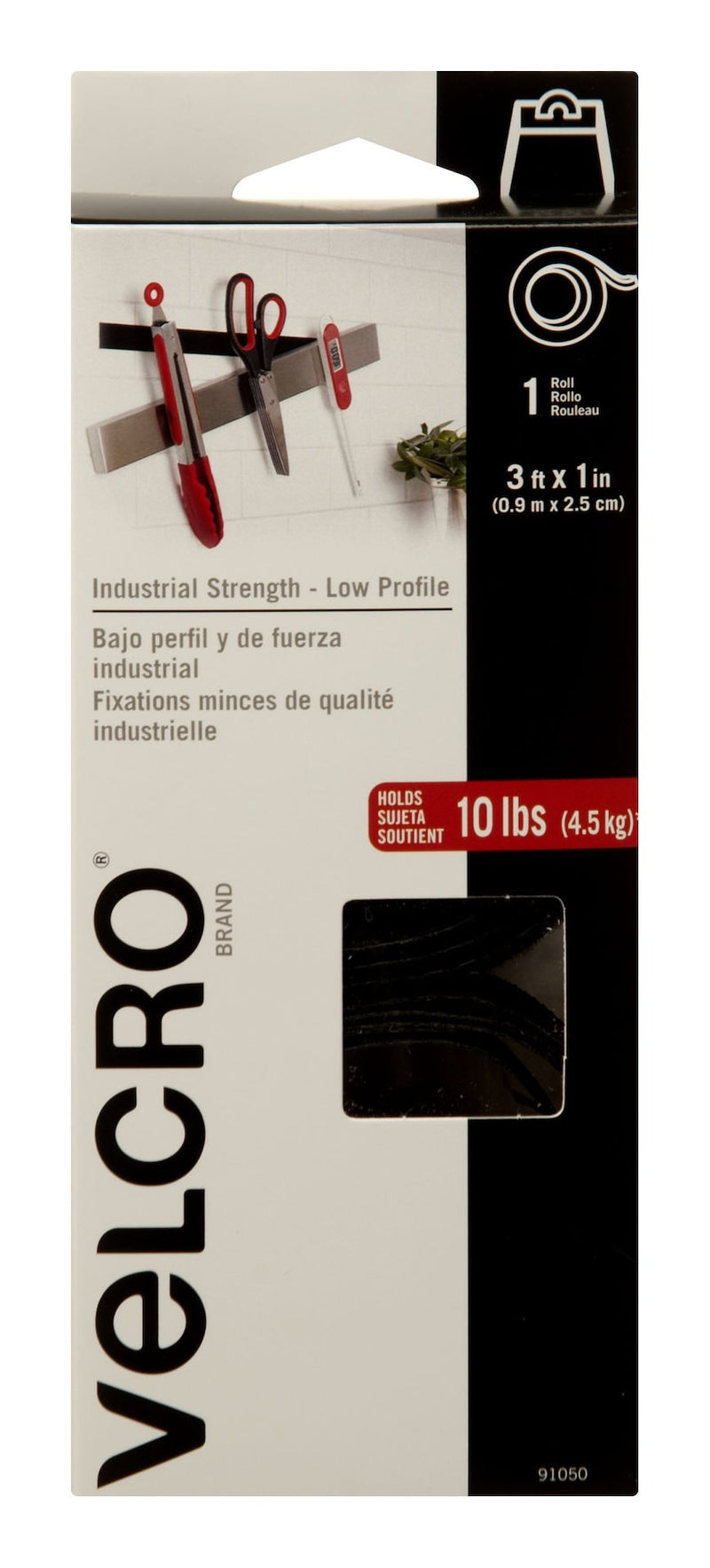Hook-and-loop Industrial Strength Low Profile Heavy Duty Tape, Black, 10-lbs, 3-ft x 1-in, 1-pk H3455