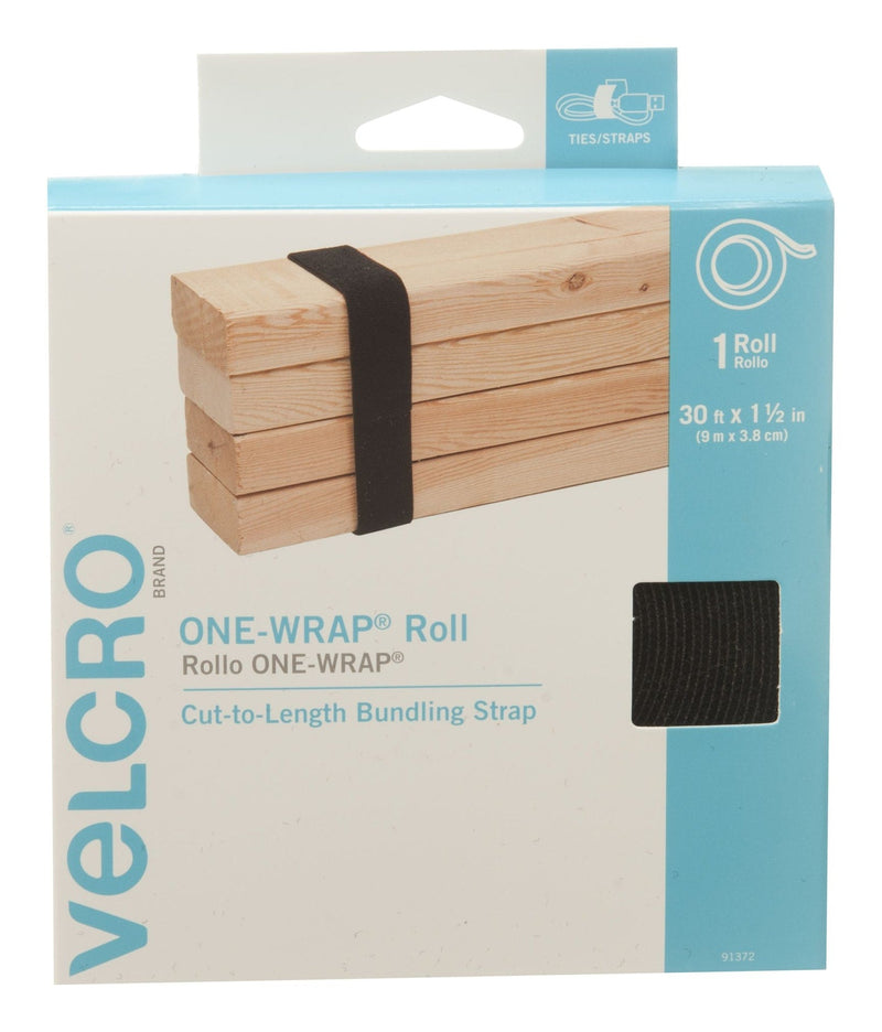 Hook-and-loop ONE-WRAP Adjustable Reusable Hook-and-loop Hook and Loop Strap, Black Roll, 30-ft x 1-1/2-in, 1-pk V8377