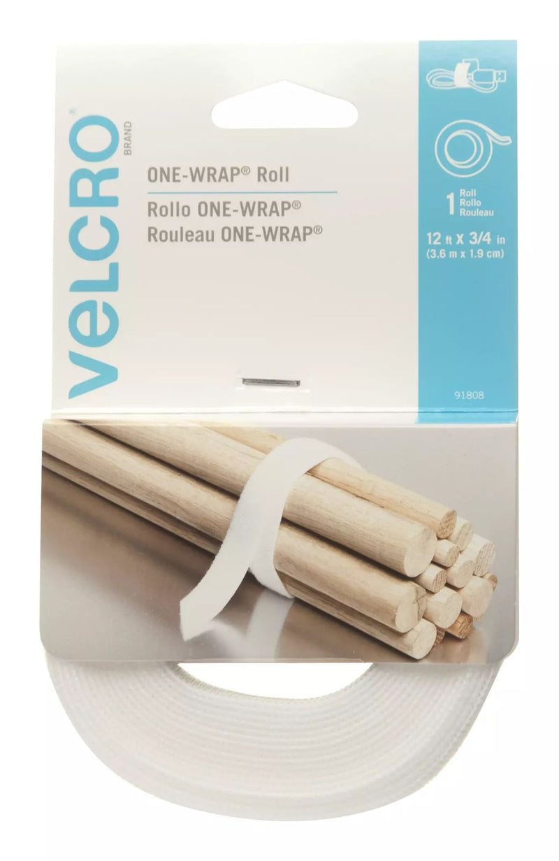 Hook-and-loop ONE-WRAP Adjustable Reusable Hook-and-loop Hook and Loop Strap, White Roll, 12-ft x 3/4-in, 1-pk J4143