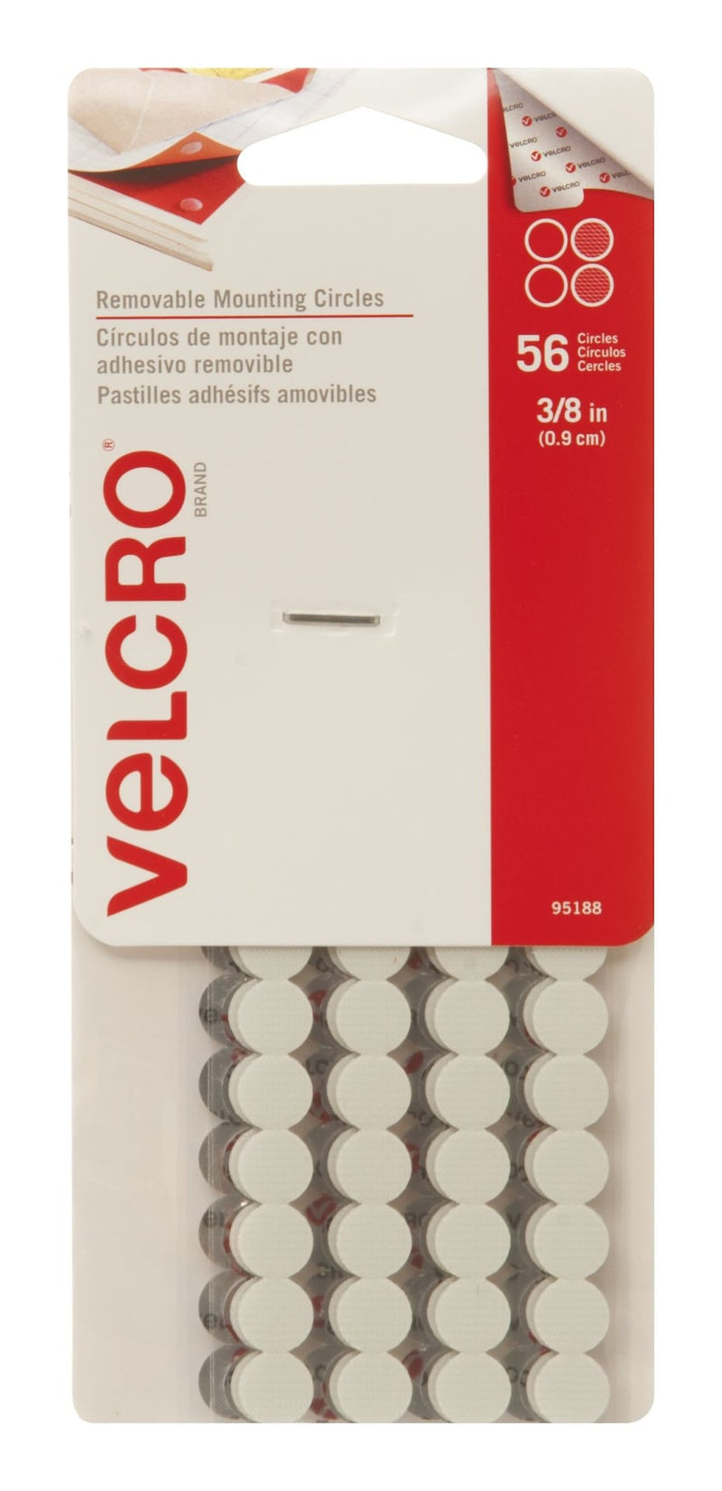 Hook-and-loop Removeable Adhesive Peel and Stick Mounting Circles, White, 3/8-in, 56-pk U8274