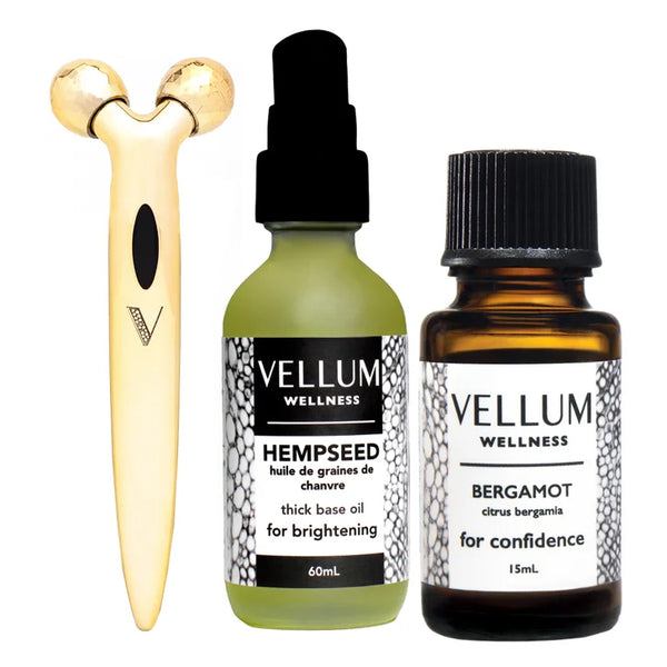 Vellum Wellness Mature Skin Kit with Essential Oils and Facial Roller W9101