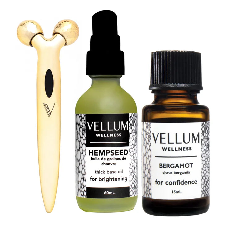 Vellum Wellness Mature Skin Kit with Essential Oils and Facial Roller W9101