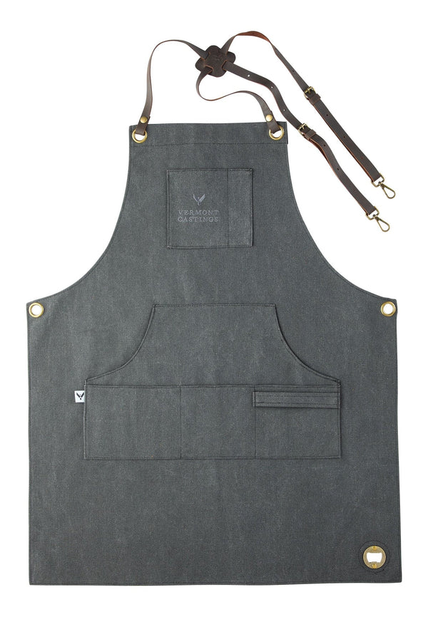Adjustable Canvas & Leather BBQ Grilling Apron with Pockets, Grey X1215