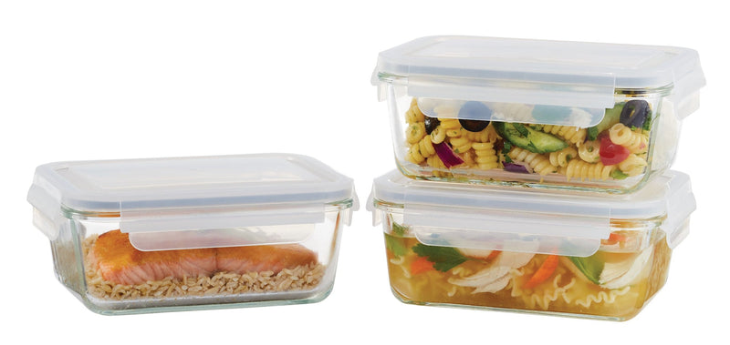 Glass Clip Lid Food Storage Container Set Leakproof, 980-mL, 3 Count A3585