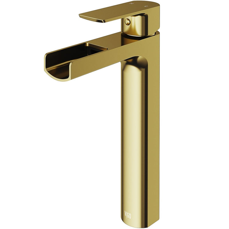 Amada Single Handle Vessel Sink Bathroom Faucet, Matte Brushed Gold H6642