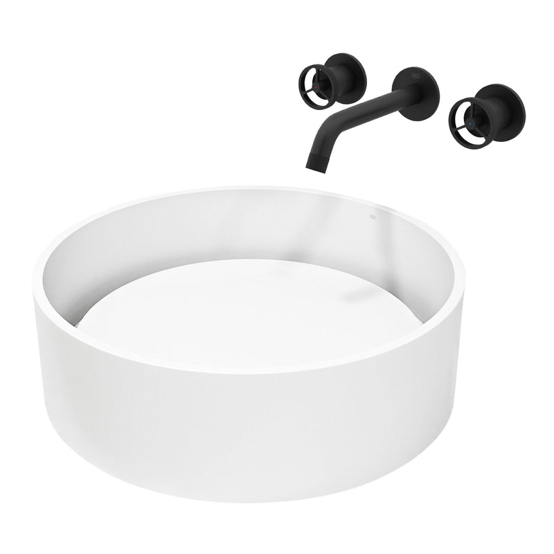 Anvil Round White Composite Bathroom Sink/Basin Set with Cass Wall Mount Faucet and Pop-Up Drain E1234