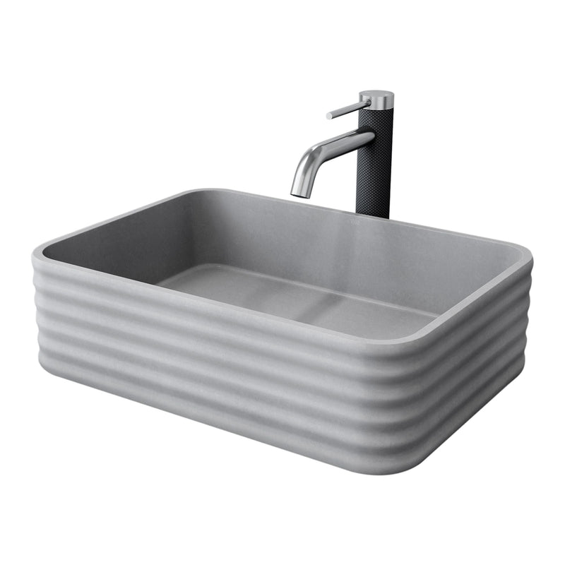 Cadman Grey Bathroom Sink/Basin Set with Lexington Faucet and Rectangular Vessel V8121
