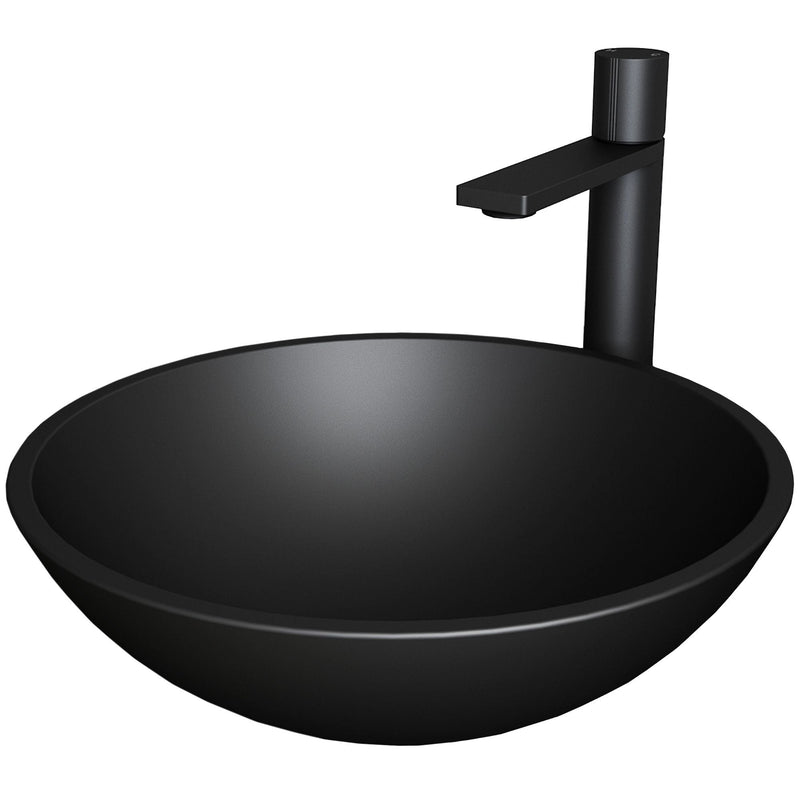 Cavalli Matte Black Bathroom Sink/Basin Set with Gotham Faucet and Round Glass Vessel I9948