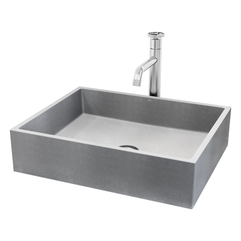 Coca Gothic Grey Bathroom Sink/Basin Set with Cass Faucet and Rectangular Vessel J6765