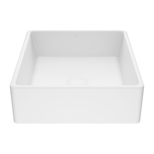 Dianthus Matte Stone Square Vessel Bathroom Sink, Above-Counter Installation, White O5941