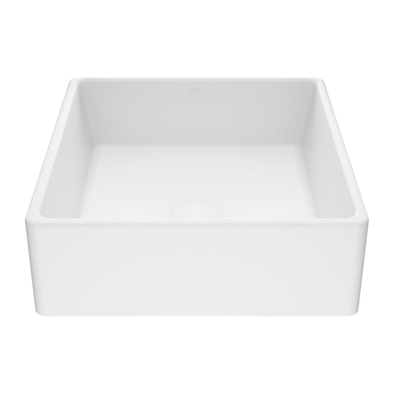 Dianthus Matte Stone Square Vessel Bathroom Sink, Above-Counter Installation, White O5941