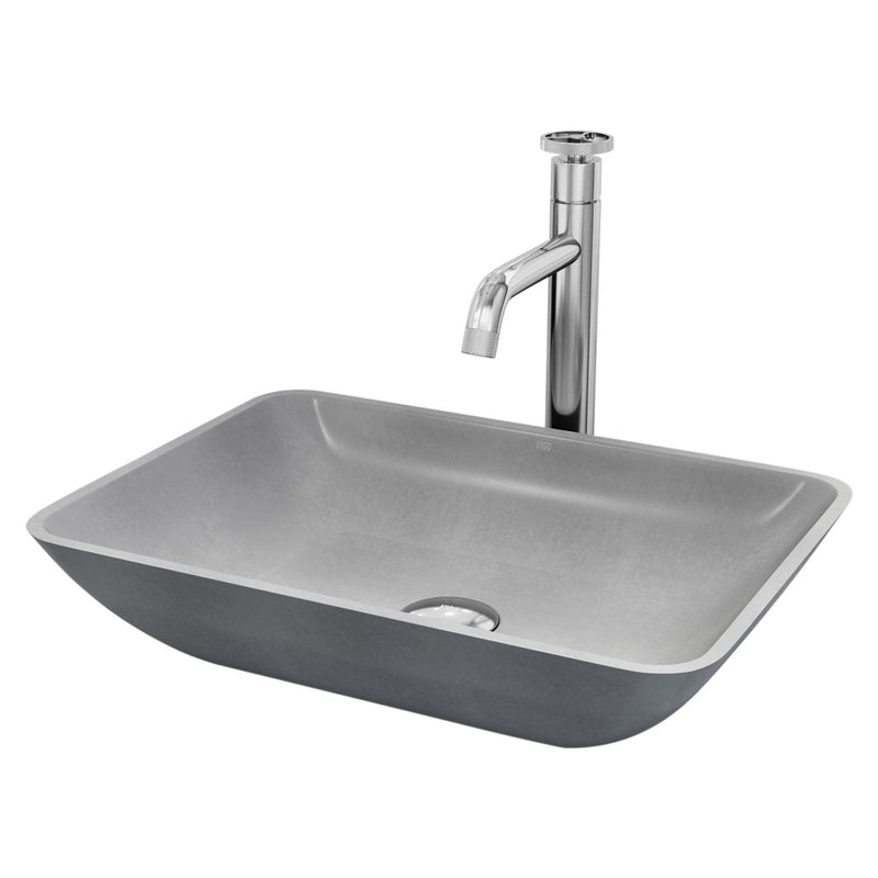 Duomo Gothic Grey Bathroom Sink/Basin Set with Cass Faucet and Rectangular Vessel F8752
