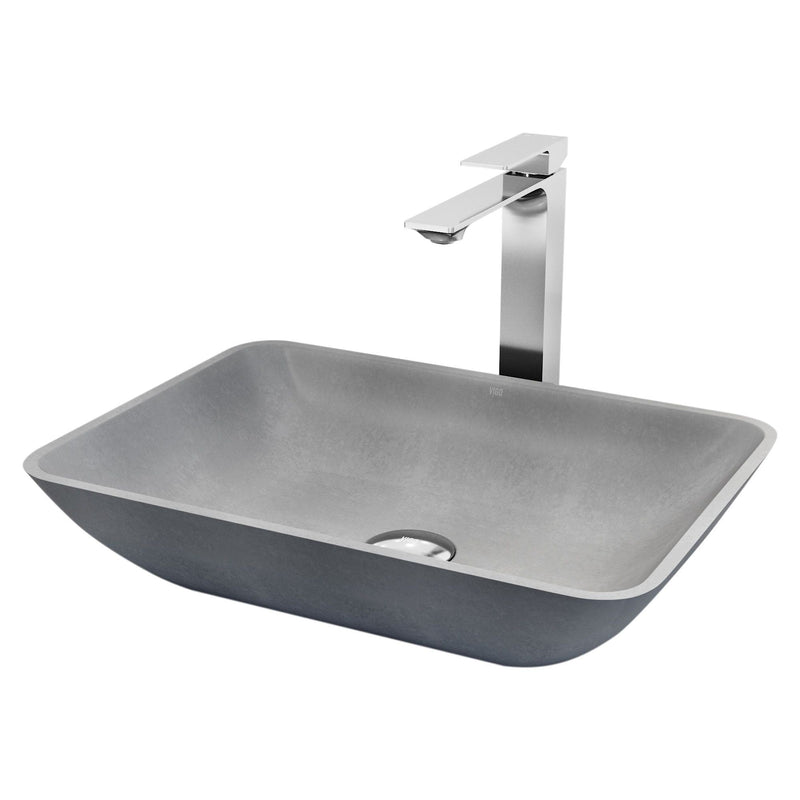 Duomo Gothic Grey Bathroom Sink/Basin Set with Dunn Faucet and Rectangular Vessel C0363
