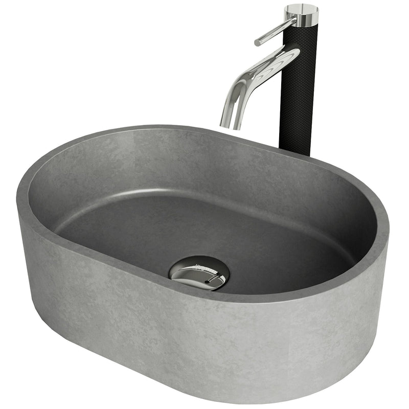 Giralda Gothic Grey Bathroom Sink/Basin Set with Lexington Faucet and Oval Composite Vessel D9520
