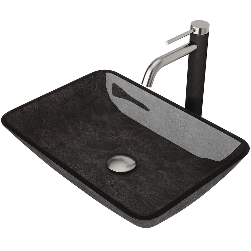 Glass Grey Onyx Bathroom Sink/Basin Set with Lexington Faucet and Rectangular Vessel L5917