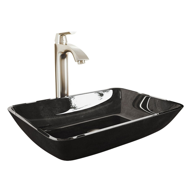 Glass Grey Onyx Bathroom Sink/Basin Set with Linus Faucet and Rectangular Vessel I9738