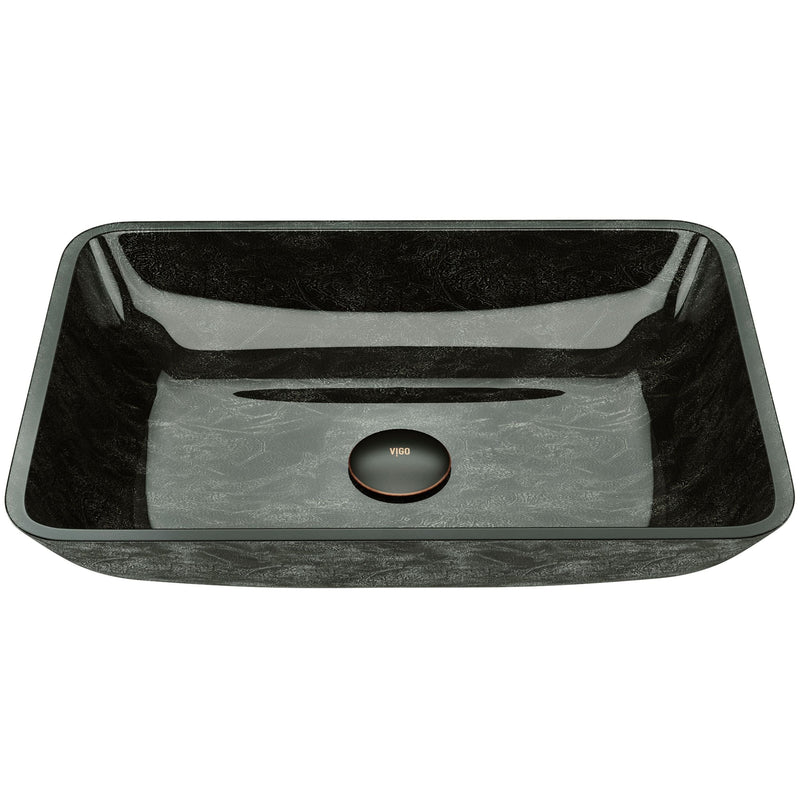 Glass Rectangular Vessel Bathroom Sink/Basin, Grey Onyx W5914