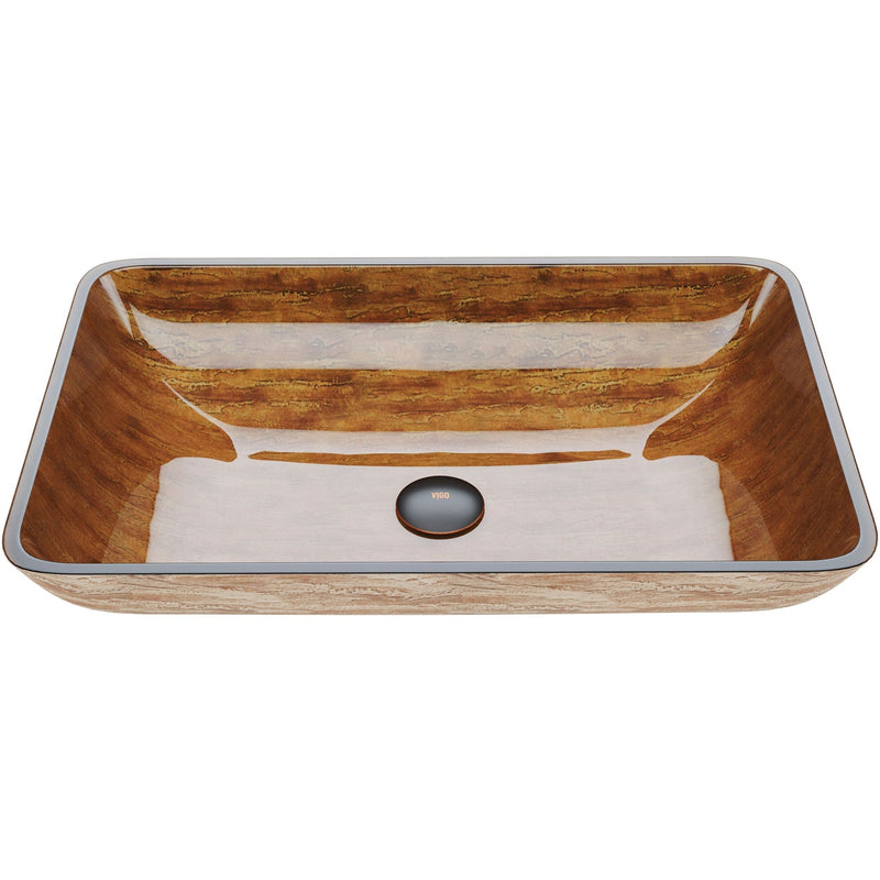 Glass Rectangular Vessel Bathroom Sink/Basin with Rounded Edges & Deep Bowl, Amber Sunset M3110