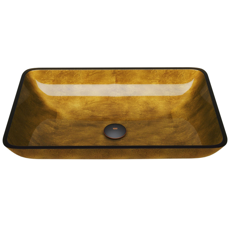 Glass Rectangular Vessel Bathroom Sink/Basin with Rounded Edges & Deep Bowl, Copper K5985