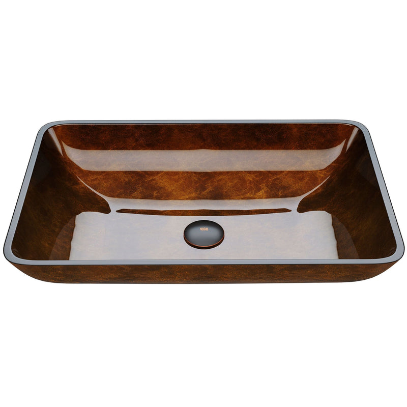 Glass Rectangular Vessel Bathroom Sink/Basin with Rounded Edges & Deep Bowl, Russet I8466