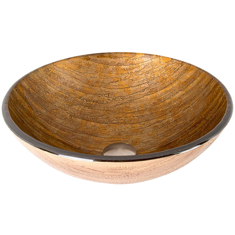 Glass Round Vessel Bathroom Sink/Basin with Rounded Edges & Deep Bowl, Amber Sunset O2532