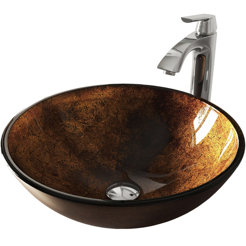Glass Russet Brown Bathroom Sink/Basin Set with Linus Faucet and Round Vessel K5654