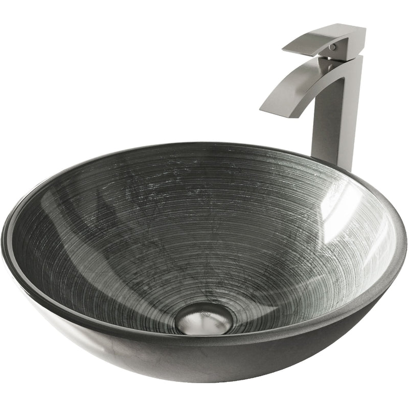 Glass Simply Silver Bathroom Sink/Basin Set with Duris Faucet and Round Vessel J7292