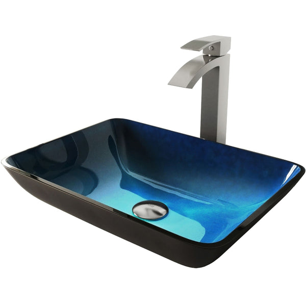 Glass Turquoise Water Bathroom Sink/Basin Set with Duris Faucet and Rectangular Vessel P2870