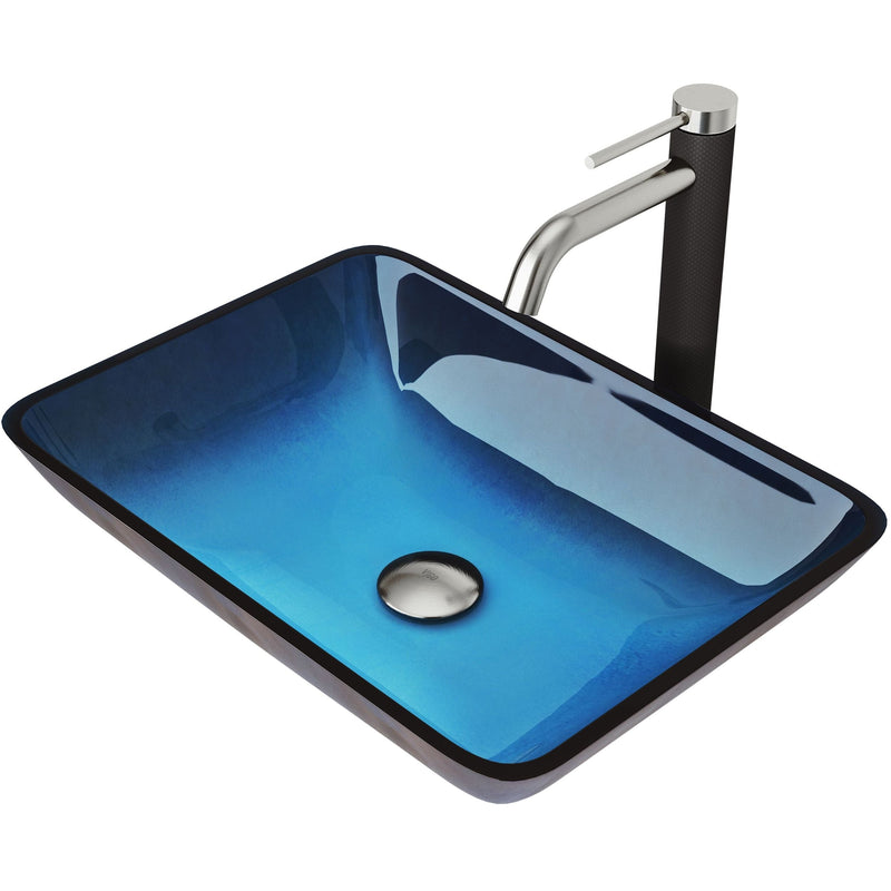 Glass Turquoise Water Bathroom Sink/Basin Set with Lexington Faucet and Rectangular Vessel L4972