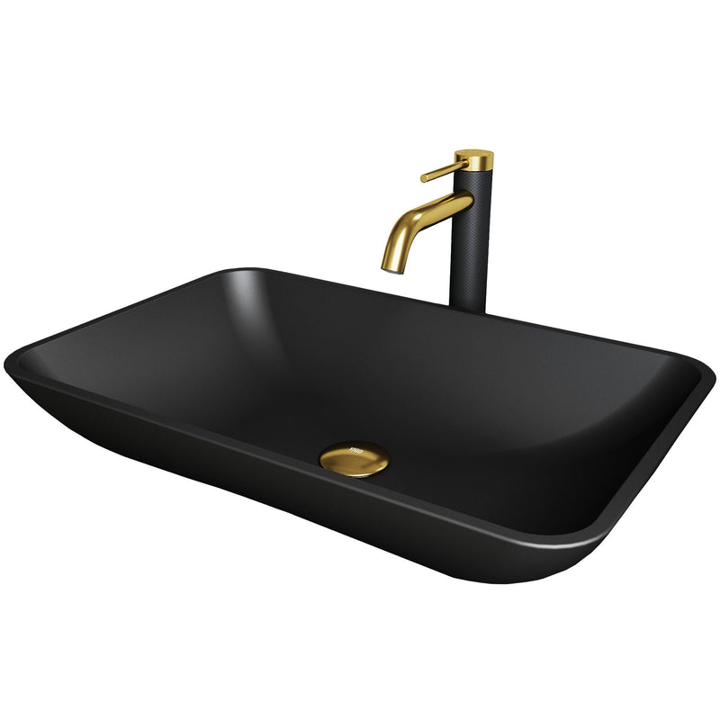 Hadyn Matte Black Bathroom Sink/Basin Set with Lexington Faucet and Rectangular Vessel D4027