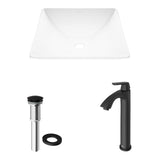 Hibiscus White Bathroom Sink/Basin Set with Linus Faucet and Square Composite Vessel