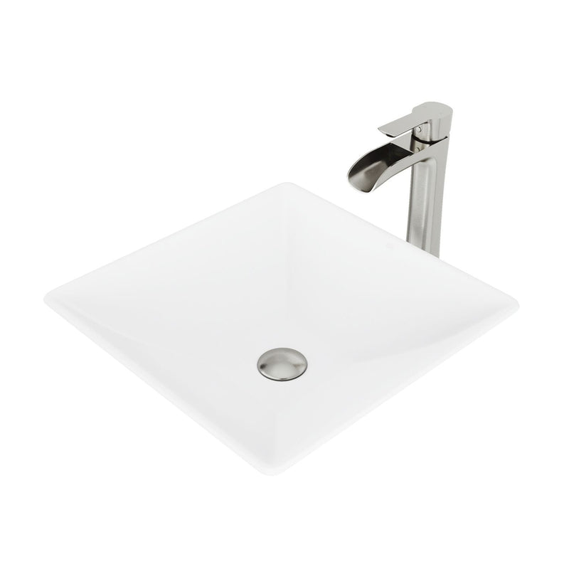 Hibiscus White Bathroom Sink/Basin Set with Niko Faucet and Square Composite Vessel F4294
