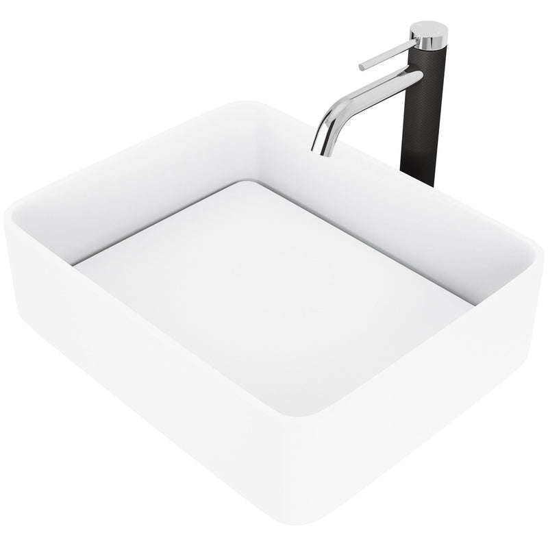 Jasmine White Bathroom Sink/Basin Set with Lexington Faucet and Rectangular Composite Vessel Z859
