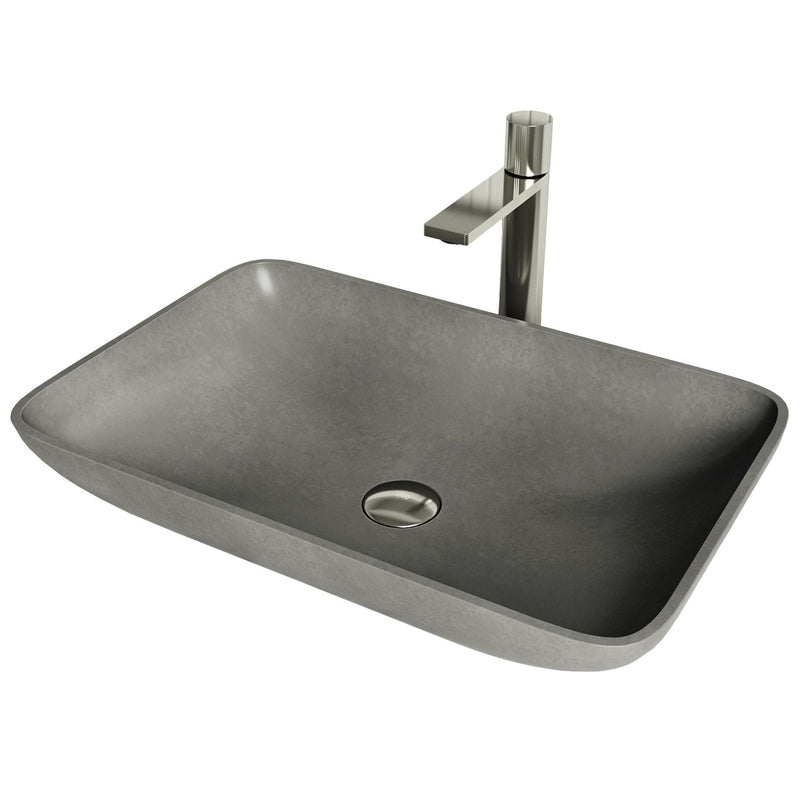Lorca Grey Bathroom Sink/Basin Set with Gotham Faucet and Rectangular Vessel U0718