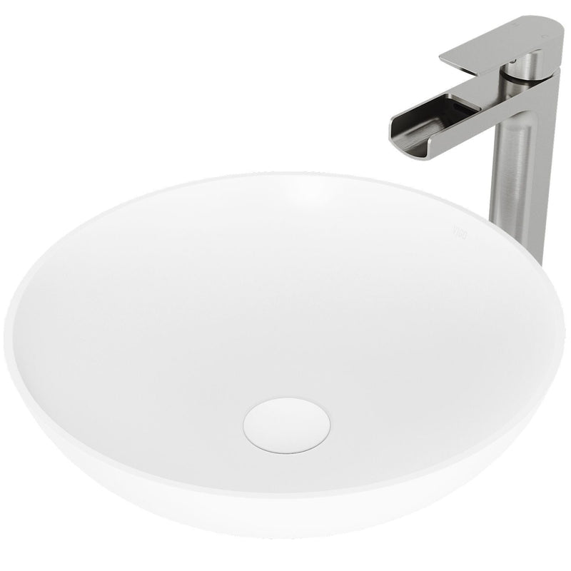 Lotus Round White Composite Bathroom Sink/Basin Set with Amada Faucet and Pop-Up Drain Z3649