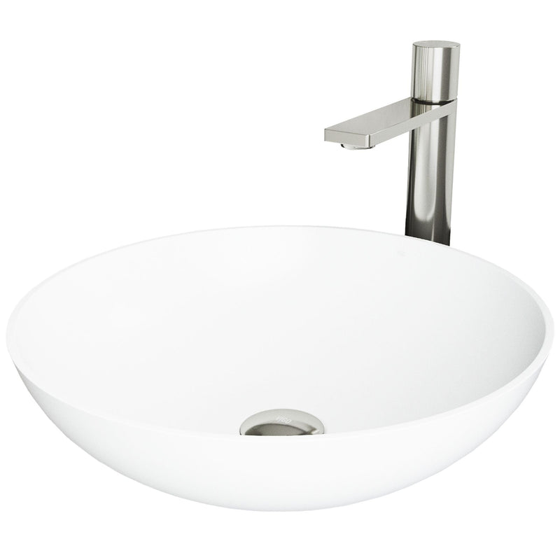 Lotus White Bathroom Sink/Basin Set with Gotham Faucet and Round Composite Vessel M0905