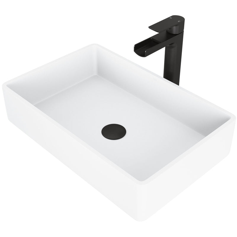 Magnolia White Bathroom Sink/Basin Set with Amada Faucet and Rectangular Composite Vessel K8350